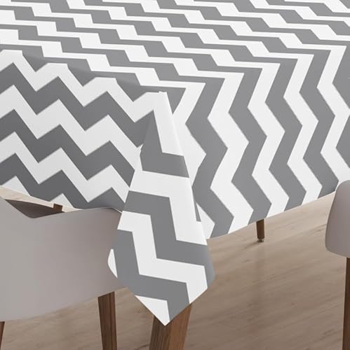 Encasa Homes Bedruckte Tischdecke 145x180 cm für Esstisch, 100% Baumwolle, maschinenwaschbar, strapazierfähig, rechteckig, für Zuhause, Restaurant, Bankett - Zig Zag von Encasa XO