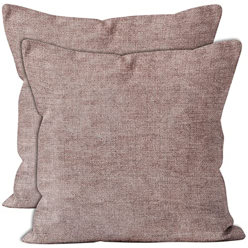 Encasa Chenille Kissenbezüge Set von 2 | Staubig braun - (24"x24") (60x60 cm) | Dekorative Akzent Quadratische Wurfkissenbezüge Für Couch, Heimdekoration, Sofa von Encasa XO