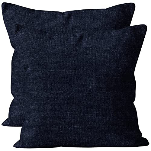 Encasa Chenille Kissenbezüge Set von 2 | Navy blau - (16"x16") (40x40 cm) | Dekorative Akzent Quadratische Wurfkissenbezüge Für Couch, Heimdekoration, Sofa von Encasa XO