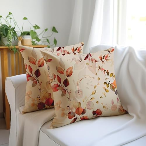 Encasa Homes Dekorative Kissenbezüge 2 Pcs (40x40 cm, 16x16 in) I Blumen Digital auf Dickem Stoff Gedruckt I L1 Orange I Small Quadratkissen Hülle I Waschanierbar von Encasa