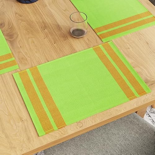 Encasa Tischsets aus Gerippter Baumwolle (6er-Set) – Leiter grün | 46x32 cm| Über 20 Moderne Farben und gewebte Designs. Waschbare Tischsets aus Stoff von Encasa XO