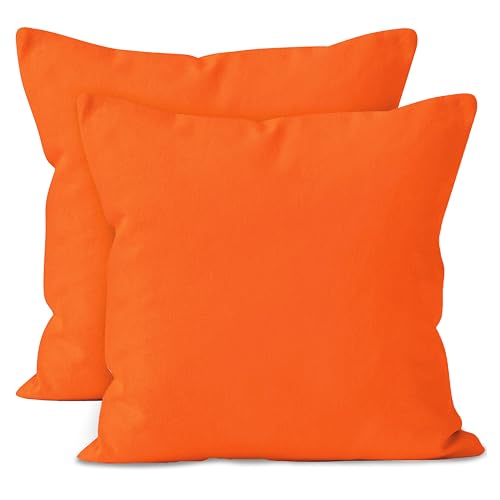 Encasa Homes Kissenbezüge 2 stück (40x40 cm) - Orange- Weiche Baumwolle Leinwand unigefärbt rechteckigen Kissenbezug Dekorative für Wohnkultur Wohnzimmer Schlafzimmer Sofa Waschbar von Encasa