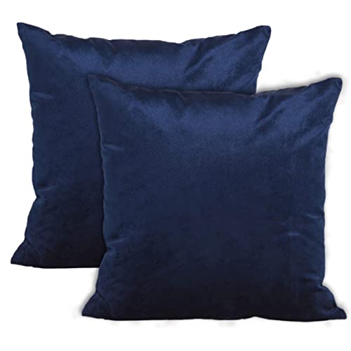 Encasa Homes Kissenbezüge aus Samt - 2er-Set (45x45 cm) - Navy blau- Uni gefärbt, weich & glatt, waschbar, quadratisch, großer Wurfkissenbezug für Couch, Sofa, Stuhl, Bett und Wohnbereich von Encasa XO