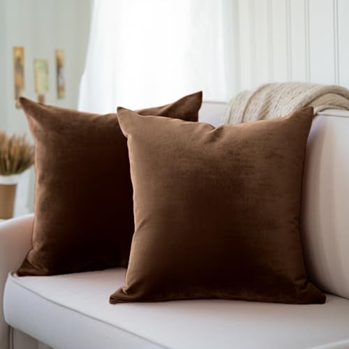 Encasa Homes Kissenbezüge aus Samt - 2er-Set (50x50 cm) - Kaffee- Uni gefärbt, weich & glatt, waschbar, quadratisch, großer Wurfkissenbezug für Couch, Sofa, Stuhl, Bett und Wohnbereich von Encasa XO