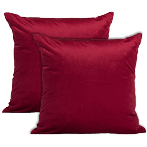 Encasa Homes Kissenbezüge aus Samt - 2er-Set (60x60 cm) - Rot- Uni gefärbt, weich & glatt, waschbar, quadratisch, großer Wurfkissenbezug für Couch, Sofa, Stuhl, Bett und Wohnbereich von Encasa XO
