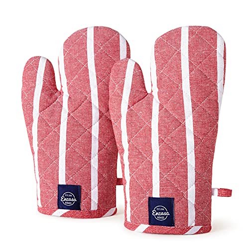 Encasa Homes Long Oven Microwave Hand Gloves Mitts (2 pc Set) for Kitchen Cooking & Baking - Heat Resistant, Thick & Safe, Protection of Hands from Hot Utensils, Grill - Roma Red Stripes von Encasa XO