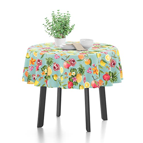 Encasa Polyester Bedruckte Tischdecke, Tischdecke aus Twill-Stoff, wasserabweisend, Länge 142 cm-Round für rechteckigen Esstisch 4 Seater. Maschinenwaschbar, langlebig - Ananas von Encasa XO