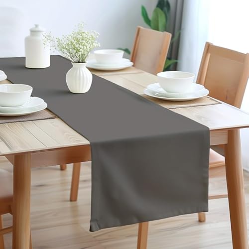 Encasa Table Runner Größe 32x150 cm | Baumwoll -Leinwand Stoff | Grau Solid Color | Waschbarer und dauerhaft von Encasa XO