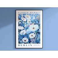 Berliner Blumenmarkt Poster, Blumengemälde Druck, Florale Wandkunst, Bunte Wandkunst Abstrakt, Natur Abstrakter Hellblau von EnchantedSights