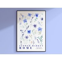 Rom Blumenmarkt Poster, Italien Reisekunst, Aquarell Blumendruck, Blaue Wandkunst, Wohnzimmer Dekor, Hochzeitsgeschenk, Weihnachtsgeschenk von EnchantedSights