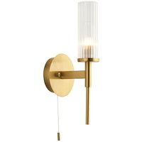 Talo Badezimmer-Wandlampe aus Metall, Platte aus satiniertem Messing, geriffeltes Glas, IP44 - Endon von Endon