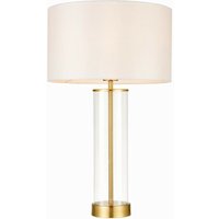 Lessina - Tischlampe Satin gebürstetes Gold, Vintage White Silk Effect, E27 - Endon von Endon