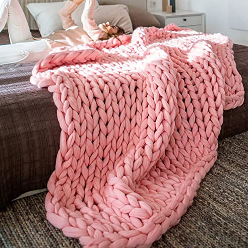 EndyAk Superweiche Grobstrickdecke, gemütlicher rosa Überwurf für Bett oder Sofa – groß 60 x 60 cm von EndyAk