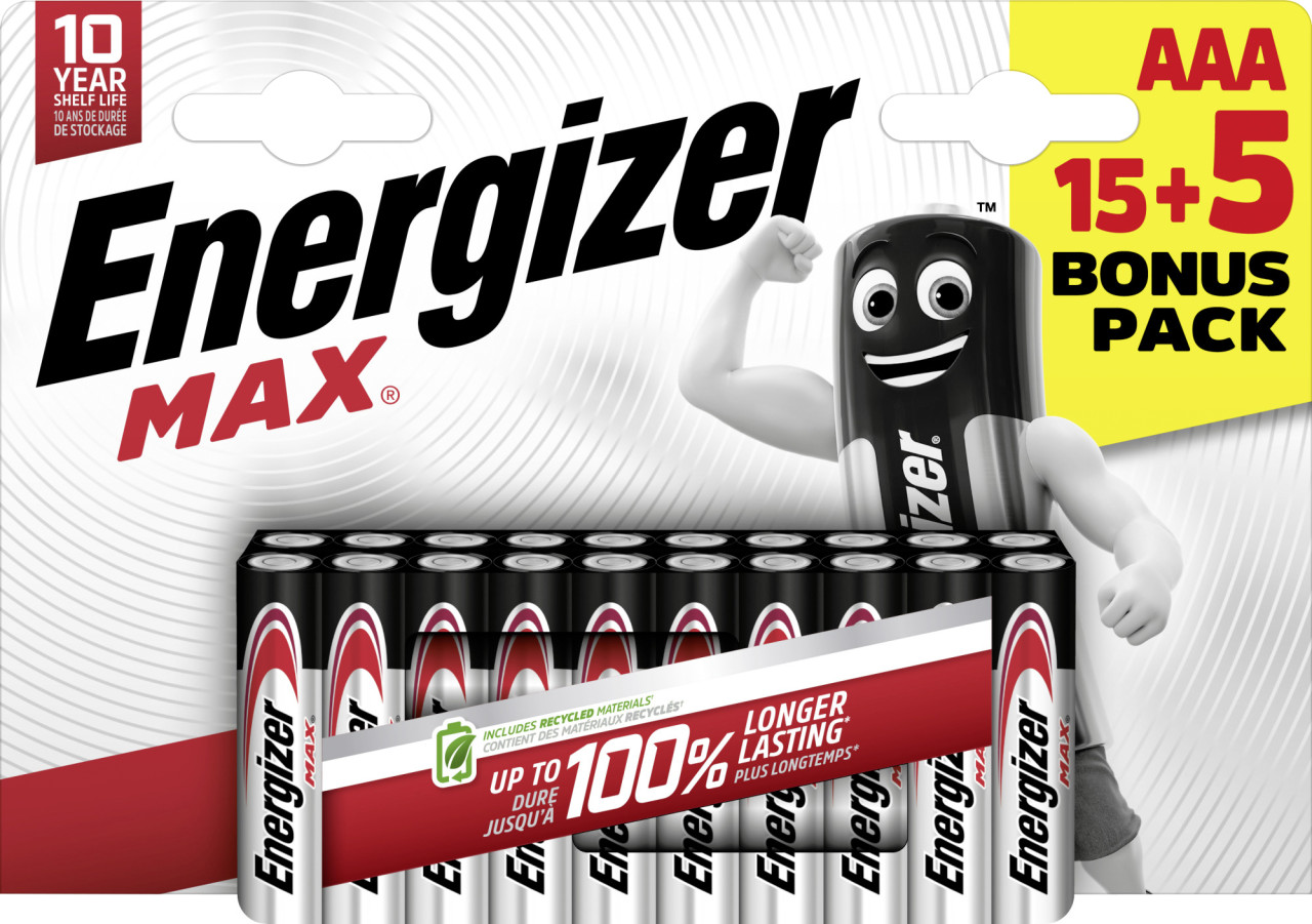 Energizer Max Alkaline Batterie Micro AAA 1,5 V, 15 + 5er Pack von Energizer