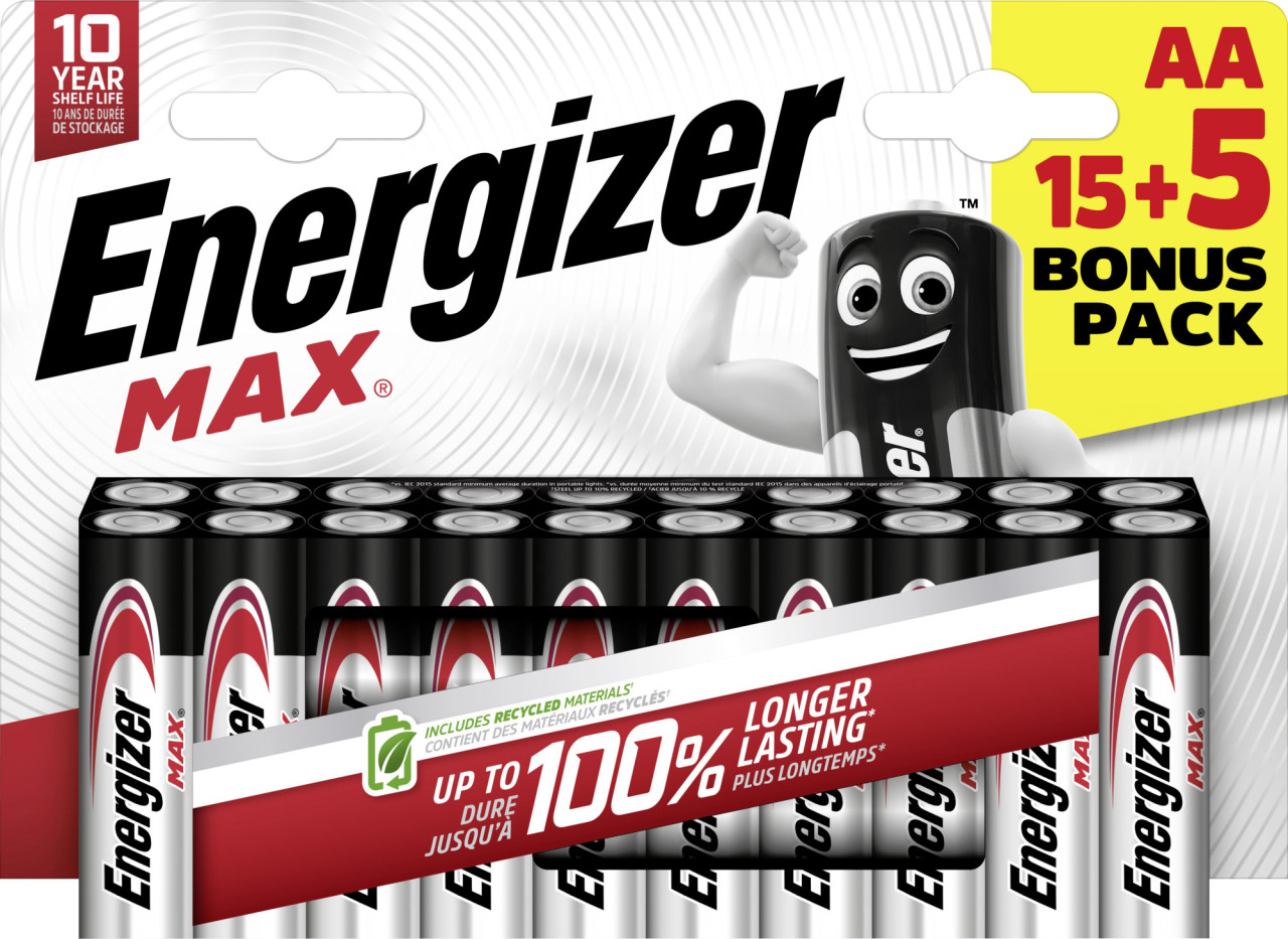 Energizer Max Alkaline Batterie Mignon AA 1,5 V, 15 + 5er Pack von Energizer