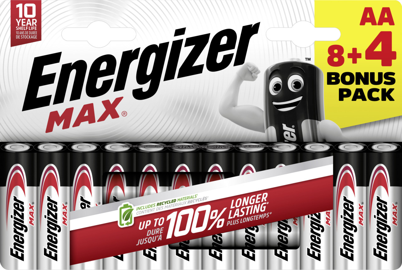 Energizer Max Alkaline Batterie Mignon AA 1,5 V, 8 + 4er Pack von Energizer