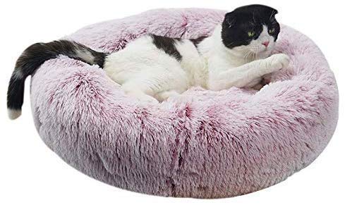 Enetos Bett Rundes Hundebetten Haustierbett katzenbett waschbar Sehr weich und bequem Ovales Doughnut Nesting Cave-Bett,geeignet für Katzen und kleine,mittelgroße Hunde(60cm Durchmesser) von Enetos