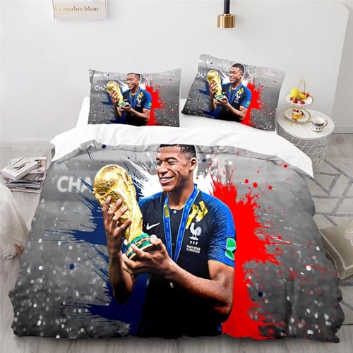 Enfunt-Home Fußballstars Bettwäsche 155x220, Bettbezug Mit Reißverschluss Bettwäsche Set Kissenbezug 80x80 Mikrofaser Teenager-Bettwäsche 3D-Digitaldruck von Enfunt-Home