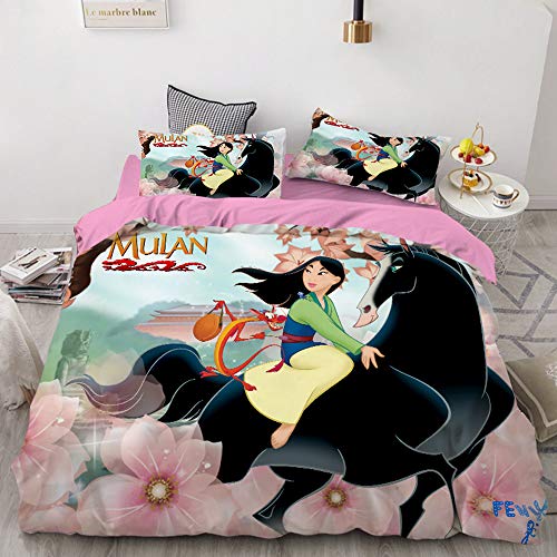 Enfunt-Home Mulan Bettwäsche 135x200, Bettbezug Mit Reißverschluss Bettwäsche Set Kissenbezug 80x80 Mikrofaser Teenager-Bettwäsche 3D-Digitaldruck von Enfunt-Home