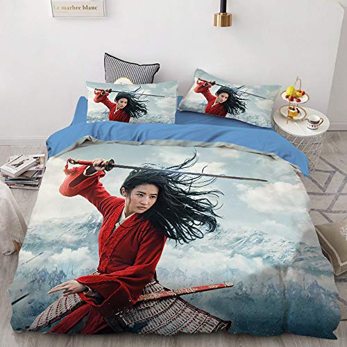 Enfunt-Home Mulan Bettwäsche 135x200, Bettbezug Mit Reißverschluss Bettwäsche Set Kissenbezug 80x80 Mikrofaser Teenager-Bettwäsche 3D-Digitaldruck von Enfunt-Home