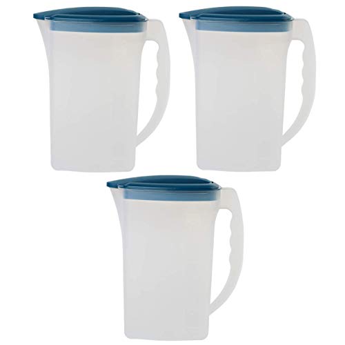 Engelland - 3 x Getränkekrug mit Deckel, Blau-Transparent, für Saft, Wasser, Eistee, Softdrinks, Kanne, Behälter, Kühlschrankkrug, Multifunktionsbox, 2 Liter, Füllskala, BPA-frei, Kunststoff von Engelland