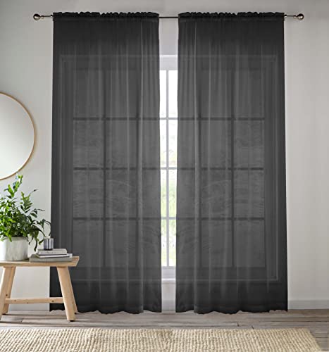 Enhanced Living CRY16PA54-Paar Voile-Vorhänge, einfarbig, gewebt, 145 x 137 cm, 145 x 137 cm, Schwarz von Enhanced Living