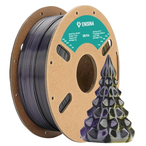 Silk PLA Filament 1.75mm, ENISINA Seidig Glänzendes 3D Drucker Filament PLA, Maßgenauigkeit +/- 0.03mm，1kg / 2.20lb (Gold & Lila & Schwarz) von Enisina