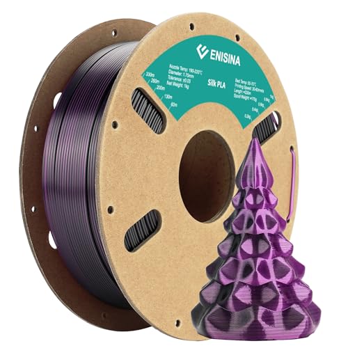 Silk PLA Filament 1.75mm, ENISINA Seidig Glänzendes 3D Drucker Filament PLA, Maßgenauigkeit +/- 0.03mm，1kg / 2.20lb (Schwarz & Lila) von Enisina