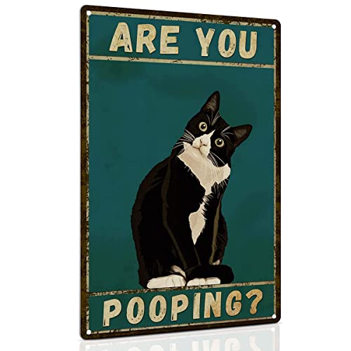 Badezimmer Smoking Katze Wanddekoration Lustiges Metallschild 30 x 20 cm – Are You Pooping – Vintage Home Decor Schwarze Katze Schild für Waschraumdekorationen 30 x 20 cm von Ensound