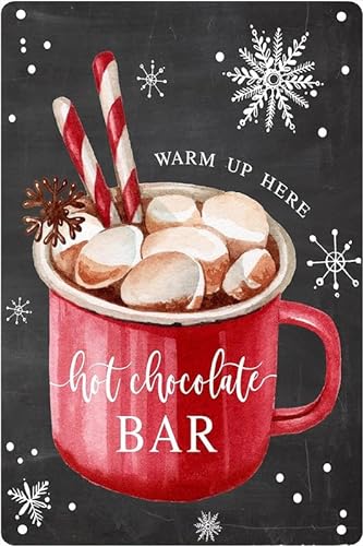 Blechschild mit Aufschrift "Warm Up Here Hot Chocolate Bar" für Küche, dekorativ, Café, Bar, Zuhause, Metallplatte, Wanddekoration, Restaurant, Wand, Retro-Schild, 20,3 x 30,5 cm von Ensound