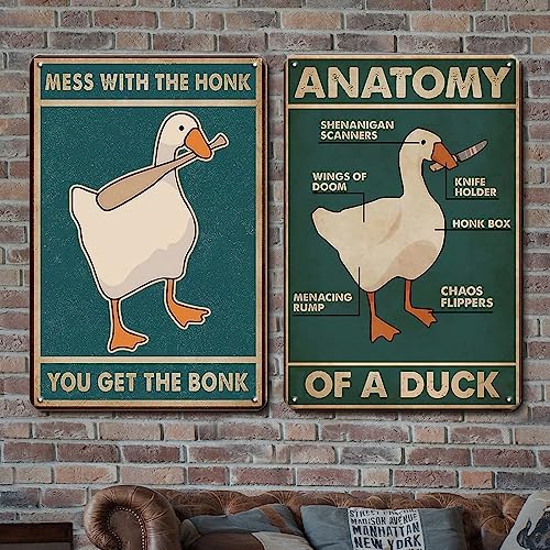 Duck Goose Decor Funny Signs Cute Animal Poster, 2Pcs Retro Tin Sign - Mess with The Honk You Get The Bonk & Anatomy of A Goose - 30 x 20 cm Goose Decor Untitled Goose Game Merch von Ensound
