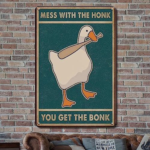 Duck Goose Decor Lustige Schilder, niedliches Tier-Poster, Retro-Blechschild – Mess with The Honk You Get The Bonk – 30,5 x 20,3 cm, Vintage-Metall-Blechschild, lustiges Poster, Gänsedekoration für von Ensound