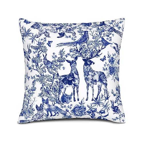 Ensound Chinoiserie Kissenbezüge, Vintage-Blumenmuster, Wildtier, Wolf, Vogel, Hirsch, Überwurf, Couch, Bett, Sofa, Kissen, Bauernhaus, quadratisch, mit Reißverschluss, 45,7 x 45,7 cm von Ensound