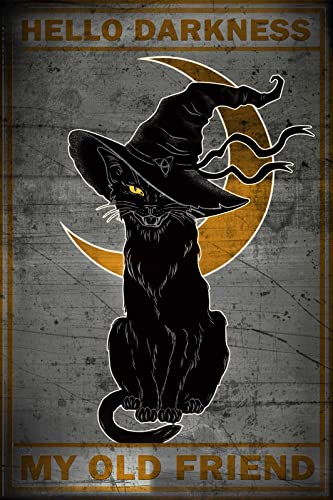 Hello Darkness My Old Friend Black Cat Gruseliges Vintage Schild Wanddekoration 30x20cm (201) von Ensound