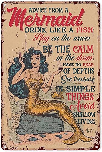 Meerjungfrau Vintage Metall Blechschilder Drink Like A Fish Play On The Waves Lustiges Poster Cafe Wohnzimmer Küche Badezimmer Home Kunst Wanddekoration Plakette Geschenk 30 x 20 cm von Ensound