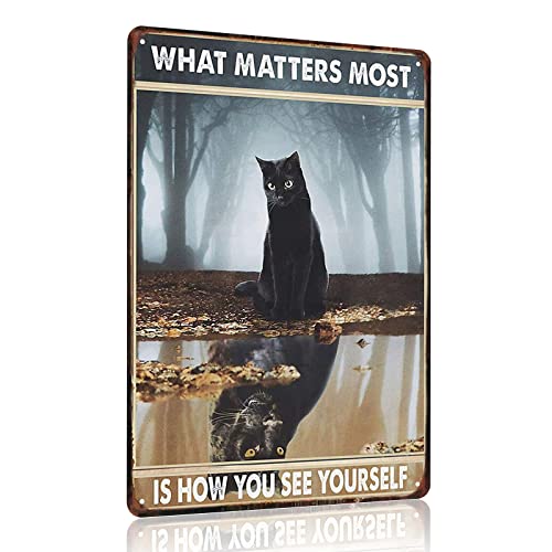 Retro Black Cat Schild - The Most Important Thing Is How You See Yourself - Inspirierende Zitate für Freunde Geschenke Man Cave Decor Poster Home Coffee Wall Metal Tin Hanging Signs 30 x 20 cm von Ensound