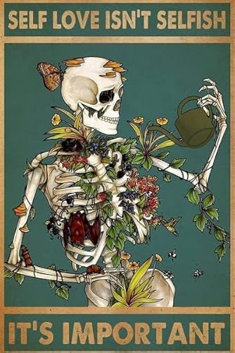 Retro Metall Blechschilder Home Metal Mental Health Matters Poster Skelette Self Love Isn't Selfish It's Important Poster Tattoo Skull Poster 20x30cm von Ensound