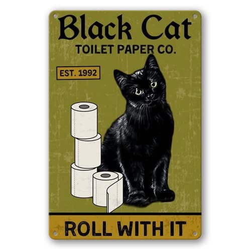 Schwarze Katze, Toilettenpapierrolle mit ihr, schickes Dekor, Metallschild für Wohnzimmer, Männerhöhle, Badezimmer, Bauernhof, Heimdekoration, 30 x 20 cm (Dose, 24) von Ensound