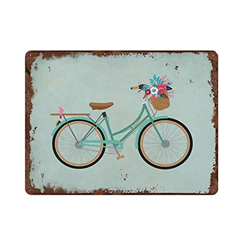 Vintage Fahrrad Vintage Blechschild Wohnkultur Aqua Fahrrad Kunst Fahrrad Vintage Blechschild Spaß Retro Blechschild Kunst Floral Fahrrad Schild Wandschild 15x20cm von Ensound