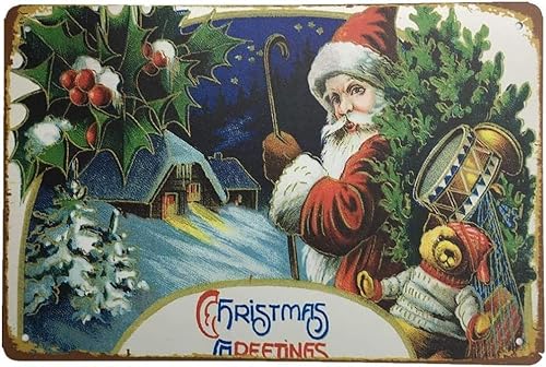 Weihnachts-Blechschild, Weihnachtsmann, Metall, Vintage, Blechschild, Dekor-Coffee für Bar, Pub, Shop, lustiges Retro-Wandkunstschild, 15,2 x 20,3 cm von Ensound