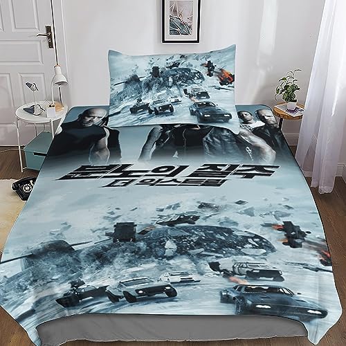 Entemah Fast & Furious 3D Bettwäsche Mikrofaser Bettbezug, Movie Bettbezüge Mit Reißverschluss Und Kissenbezug, Bettwäsche-Set 2-teiliges, Für Mädchen Jungen Kinder Single（135x200cm） von Entemah