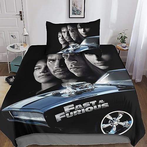 Entemah Fast & Furious Bettwäsche Bettdecken Set Weiche Angenehme Mikrofaser Kinder Erwachsene, 3D Druck Movie Bettbezug Bettwäsche Set 2-teilig Single（135x200cm） von Entemah