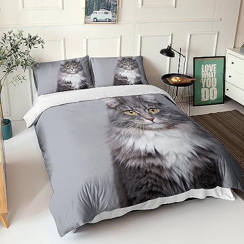 Entemah Niedliche Katze Bettwäsche Set Tier 3D Druck Bettbezug 2 Teilig, Weiche Mikrofaser Für Erwachsene Teenager Kinder Und Kissenbezug Haltbar Atmungsaktive Single（135x200cm） von Entemah