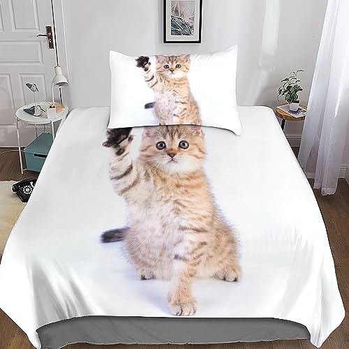 Entemah Niedliche Katze Bettwäsche Tier 3D Druck 2 Teilig, Bettwäsche Set Microfaser Qualität Bettbezug Mit Reißverschluss Kissenbezug Für Erwachsene Teenager 2 Teilig Single（135x200cm） von Entemah