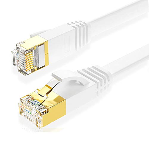 Eono Cat 7 Ethernet Kabel - 10Gbit/s 600Mhz Lan Kabel Flaches Netzwerkkabel S/FTP mit Vergoldeter RJ45 für Router, Modem, Switch, Xbox One, PS5, PS4, TV (Flat White, 3M/10FT) von Eono