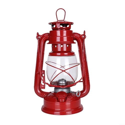 EpheyFIF Petroleumlampe Ollampe Nostalgische Petroleum-Sturmlaterne Mit Feuerfestem Beleuchtung Lampenol Glaskolben Stunden Outdoor - Kerosinlampe(25CM Rot) von EpheyFIF