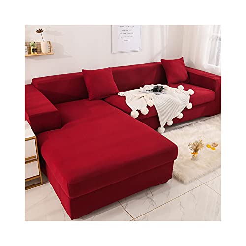 Epinki 4 Sitzer+4 Sitzer Sofabezug, Einfarbig Stretch rutschfeste Sofa Hussen für Wohnzimmer, Anti-Rutsch, Weiche, Weinrot von Epinki