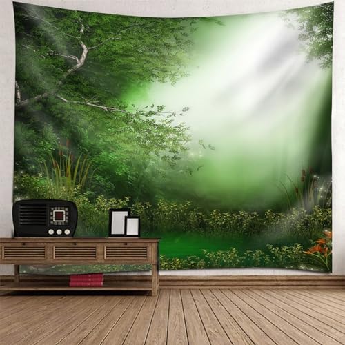 Epinki Tapisserie 210x140cm, Landschaft Natur Wandteppich Baum Pflanze Tapisserie Wandbehang Grün Weiß aus Polyester, Tapestry für die Wand in Wohnzimmerdekoration von Epinki