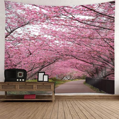 Epinki Tapisserie 260x240cm, Landschaft Natur Wandteppich Kirschblüte Baum Pfad Wandtuch Rose Braun aus Polyester, Accessoires für Wohnzimmer Dekor, Schlafzimmer von Epinki