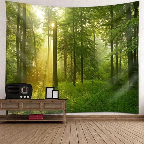 Epinki Tapisserie Baum Sonnenschein Dschungel, Natur Landschaft Wandteppich Wandtuch Grün aus Polyester, Tapestry für Tischdecke Wohnzimmer Schlafzimmer Decor, 200x200cm von Epinki